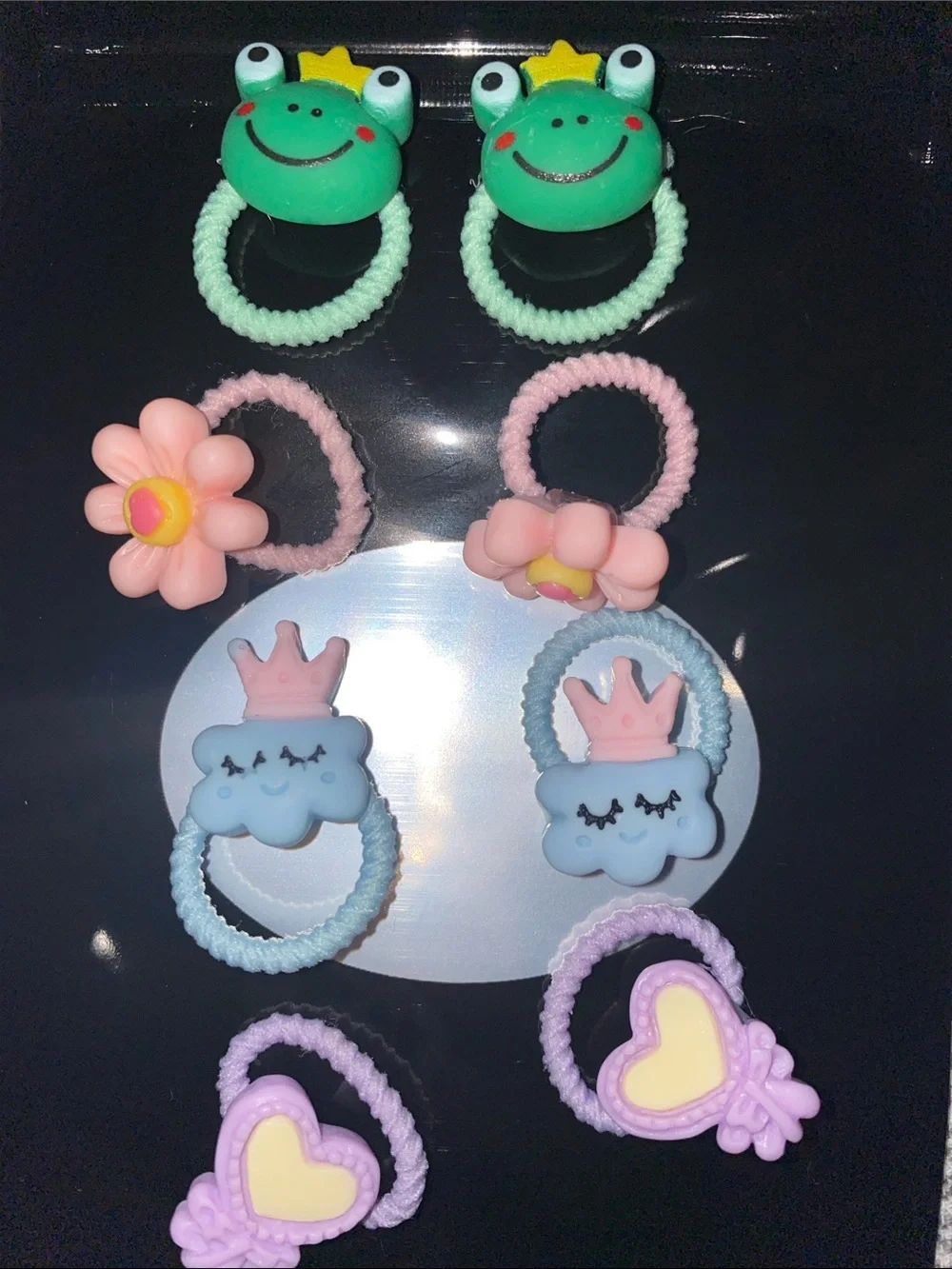 Kids Cute Frog, Flower, Cloud & Heart Hair Tie Set - Pastel Colors